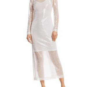 STAUD White Sequin Midi Dress